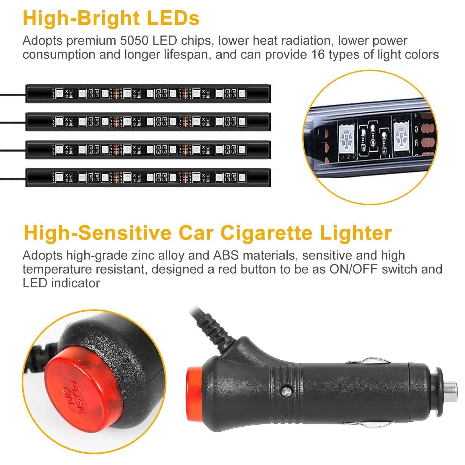 4-Pieces: 36 LEDs 12V Car Atmosphere Light Strip