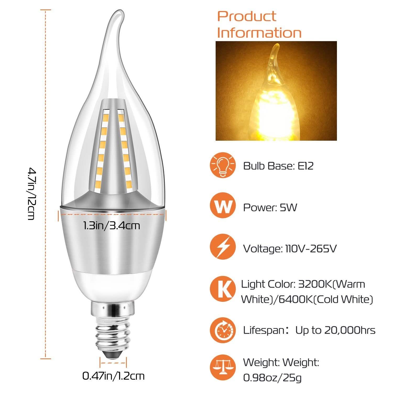 4-Pieces: 5W E12 Candelaria Bulbs