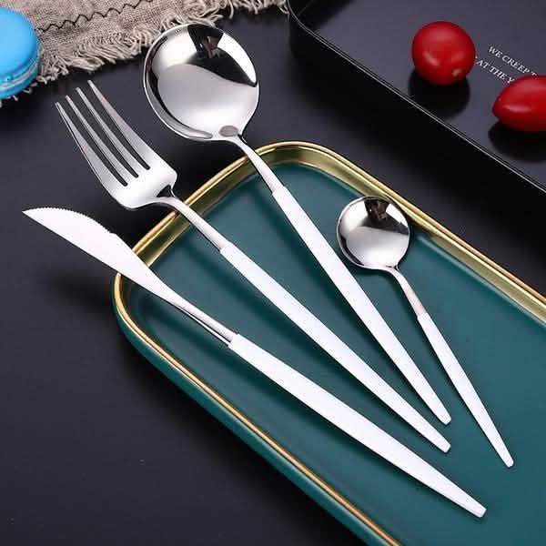 4-Pieces: Mirror Polish Dinnerware Set Stainless Steel Cutlery Set Flat Tableware