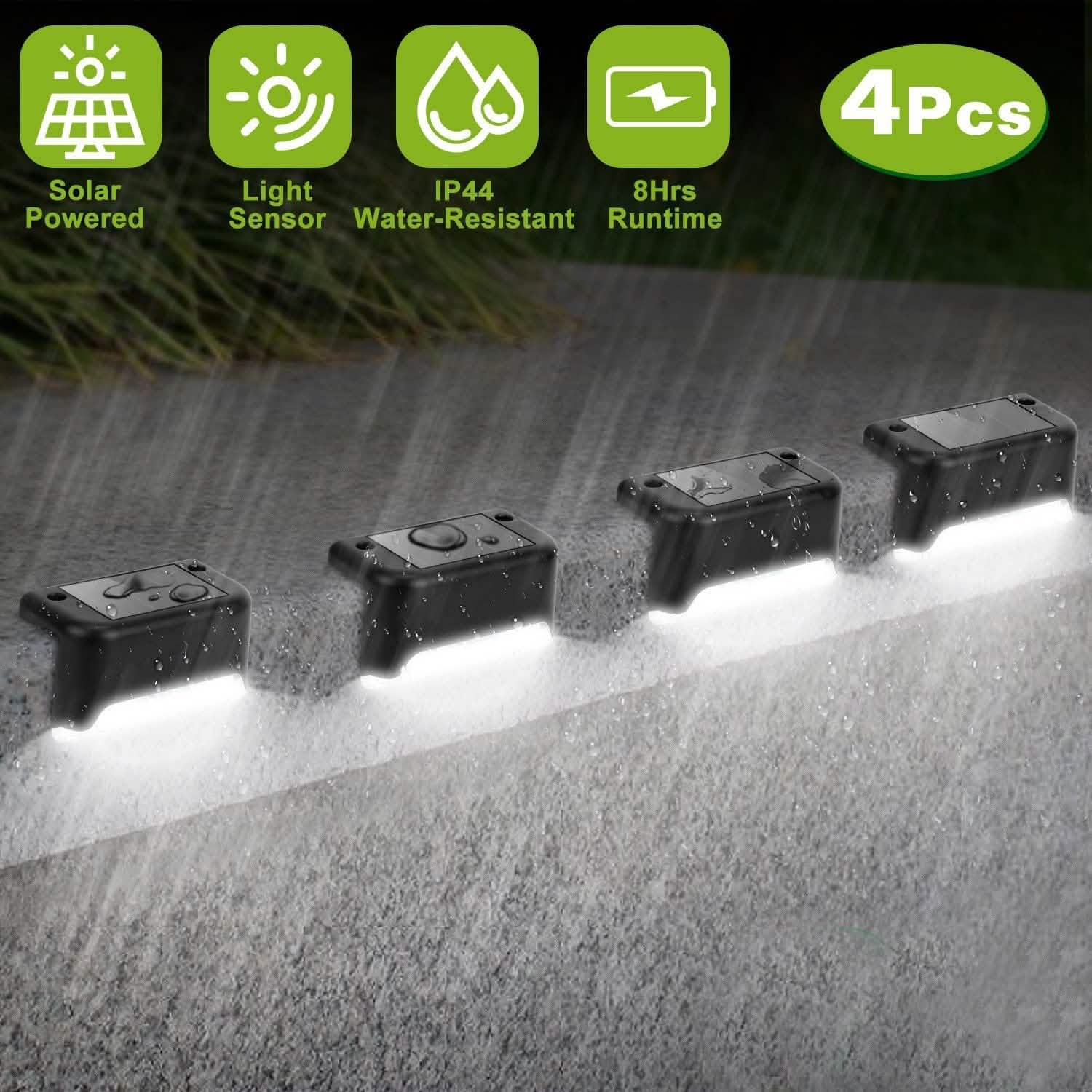 4-Pieces: Solar Powered LED Step Lights