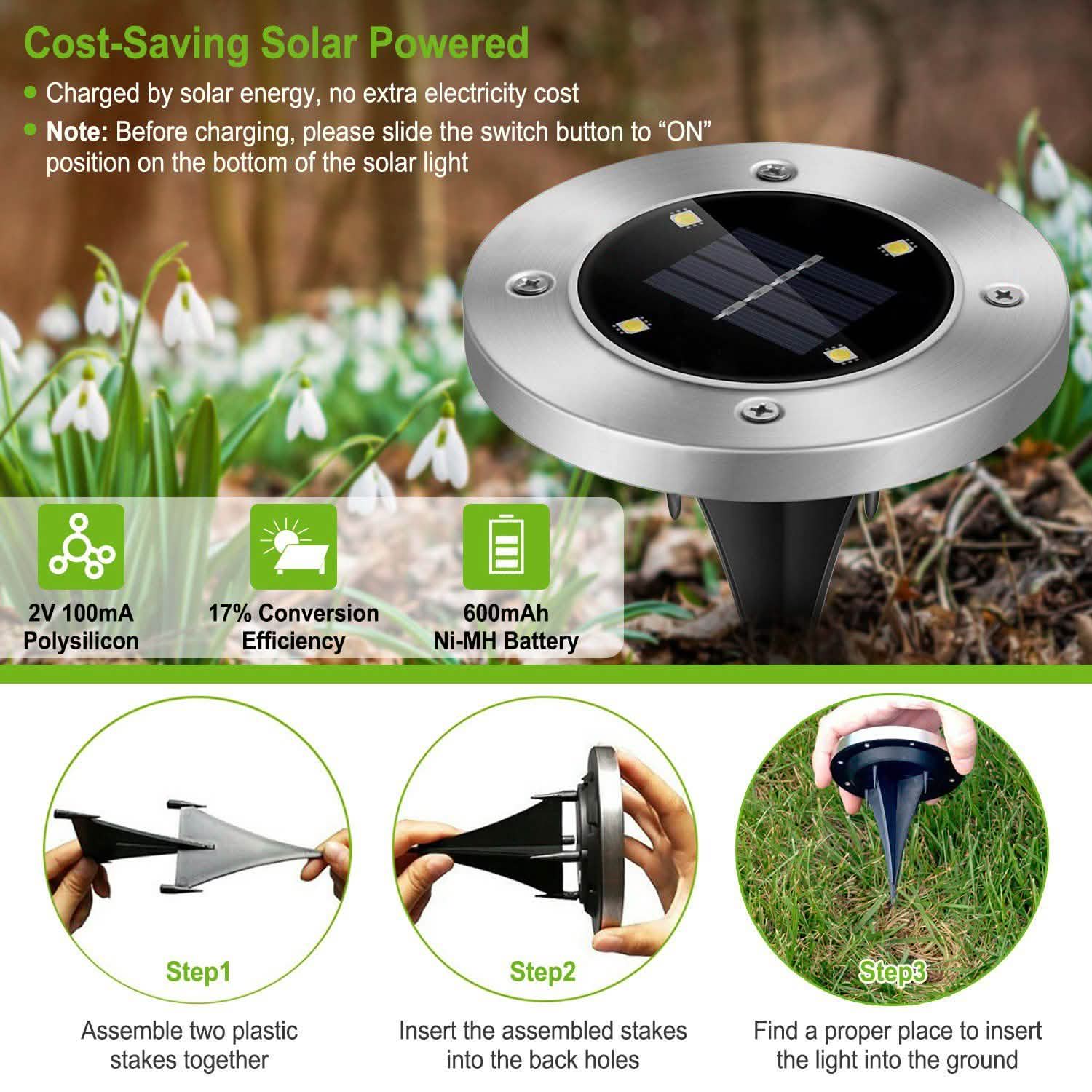 4-Pieces: Solar Waterproof Ground Light