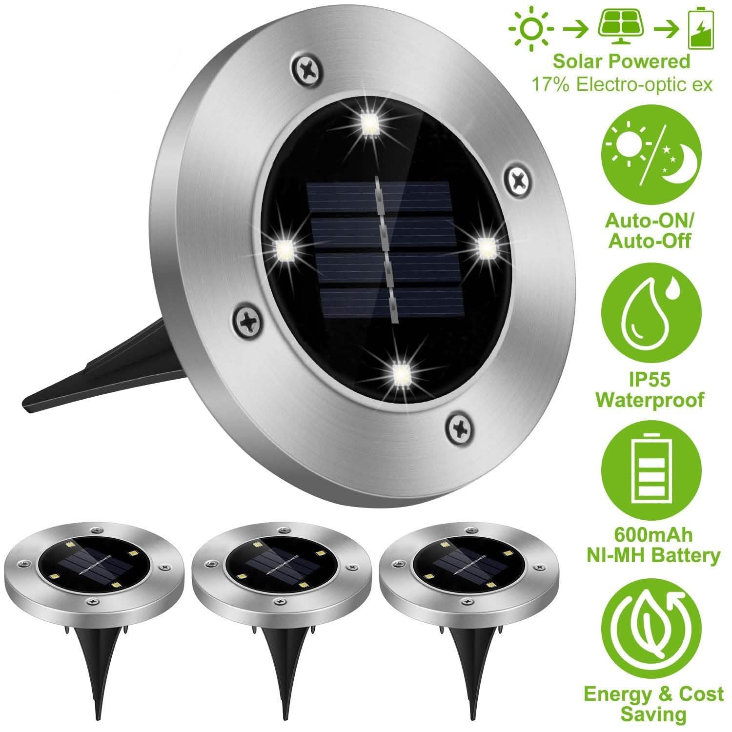 4-Pieces: Solar Waterproof Ground Light