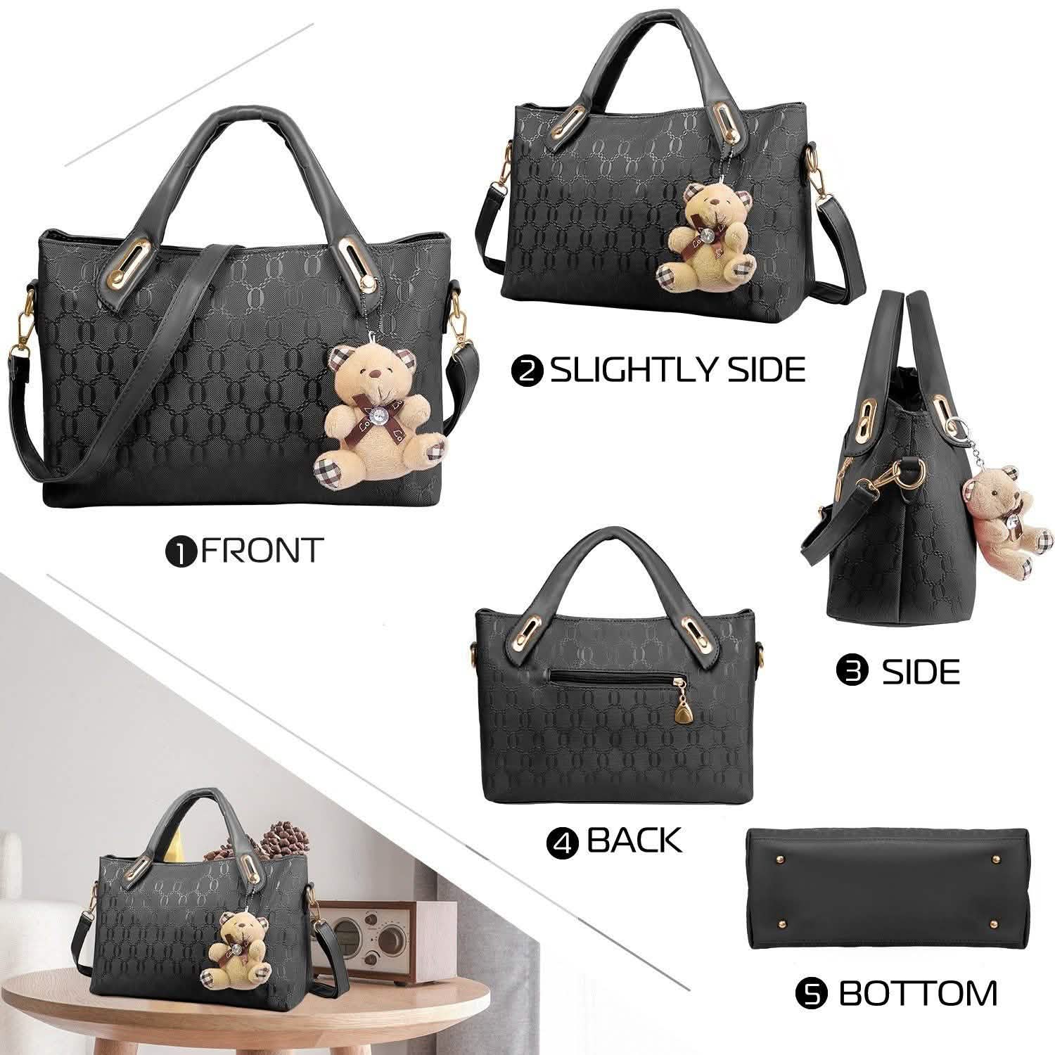 4-Pieces: Women Leather Handbag