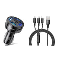 4 Port LED Car Charger + 3 in 1 Cable Combo