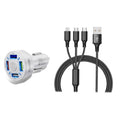 4 Port LED Car Charger + 3-in-1 Cable Combo