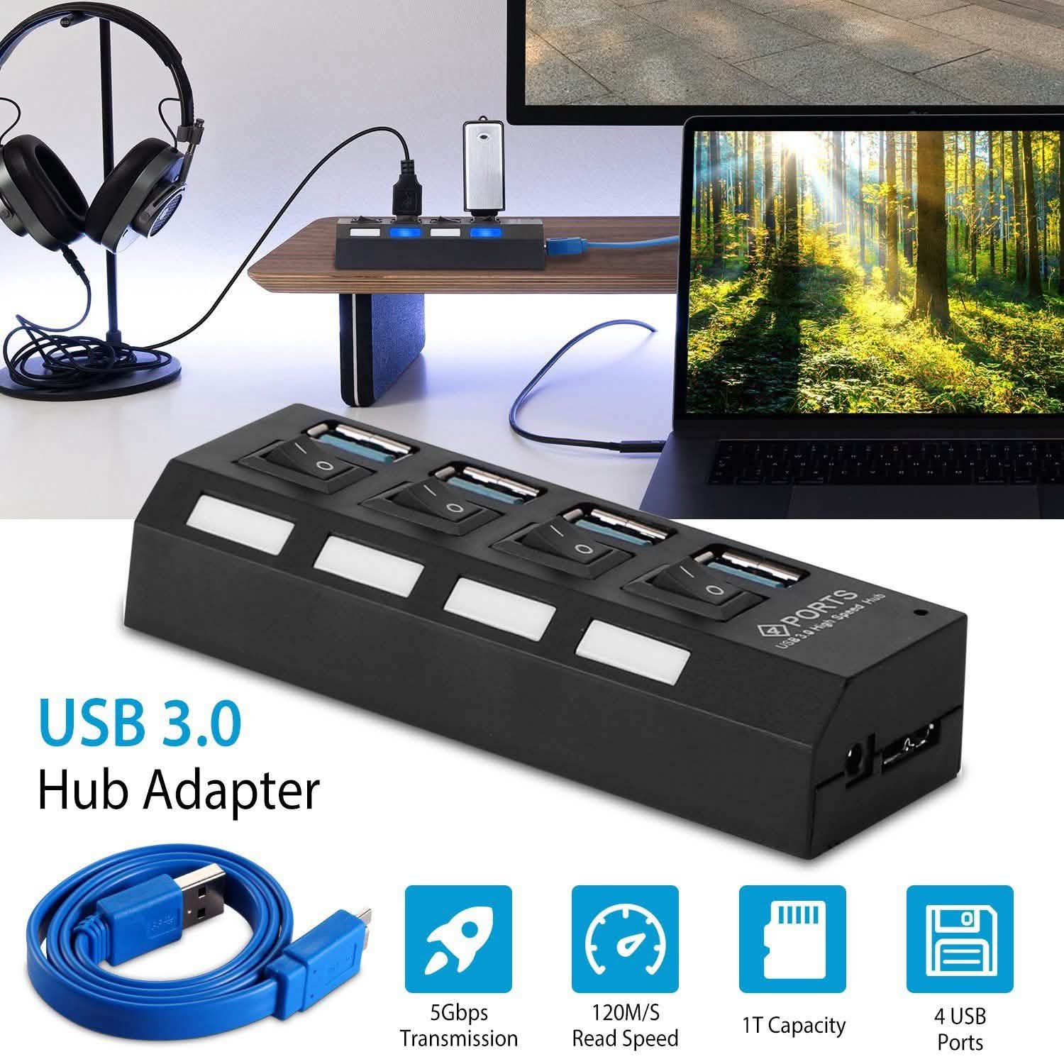 4 Port USB 3.0 Hub High Speed Adapter