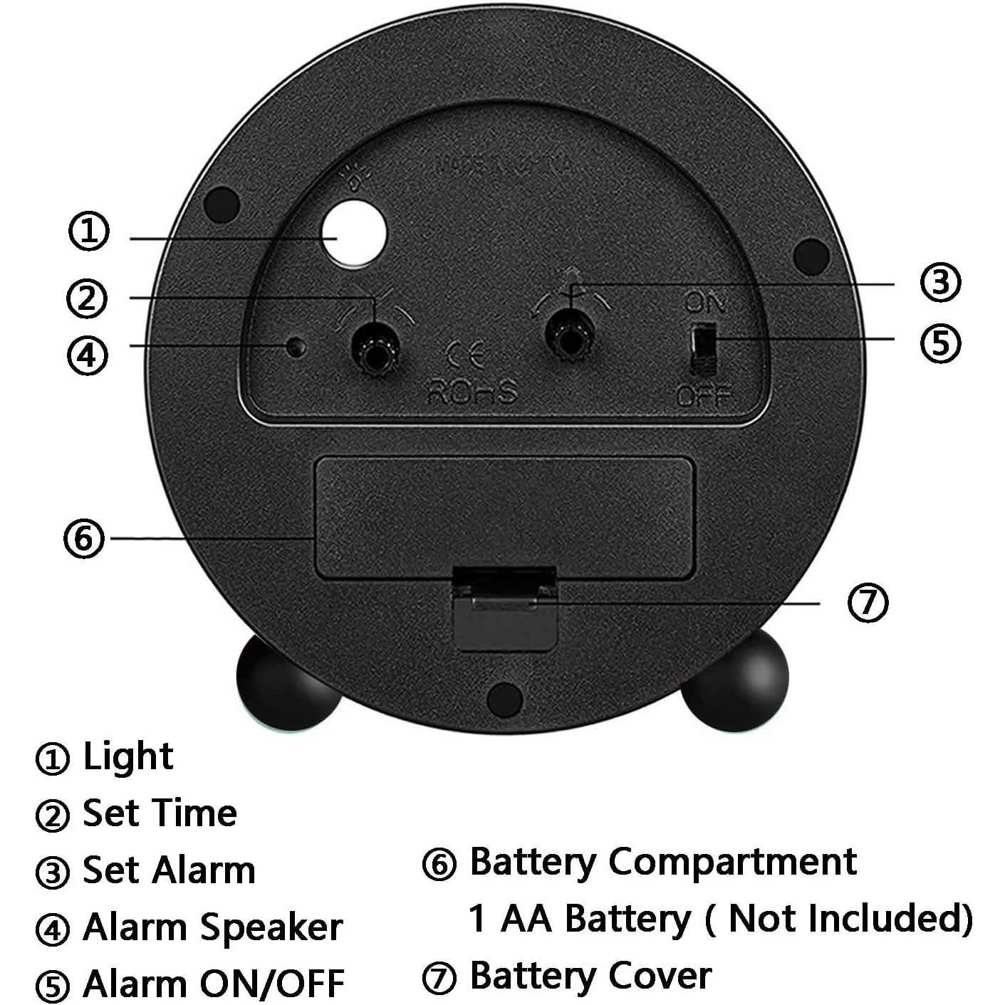 4" Super Silent Non Ticking Analog Alarm Clock with Night Light