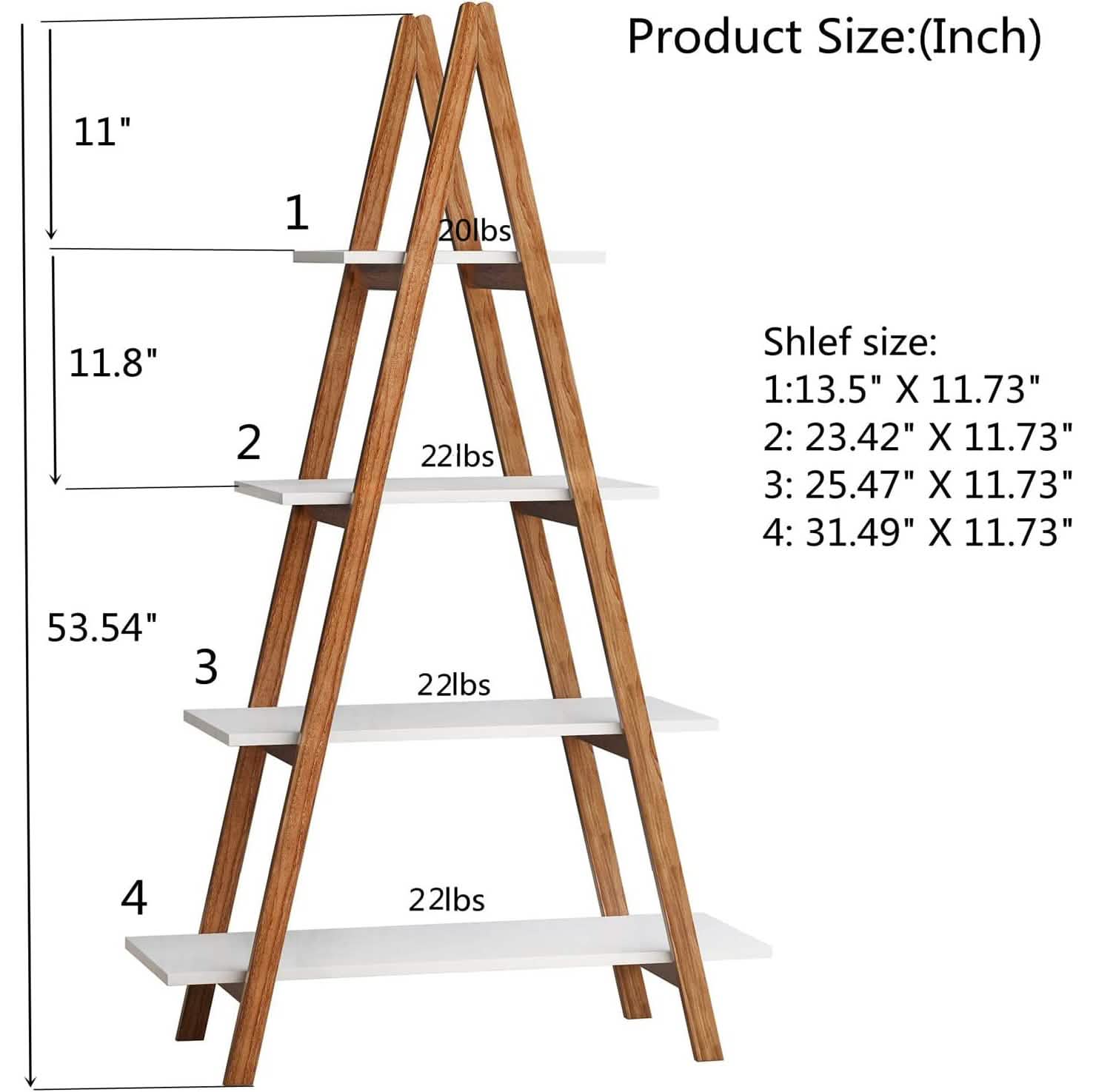 4-Tier Bookshelf Wooden Ladder Shelf Wooden Bookcase A- Shaped