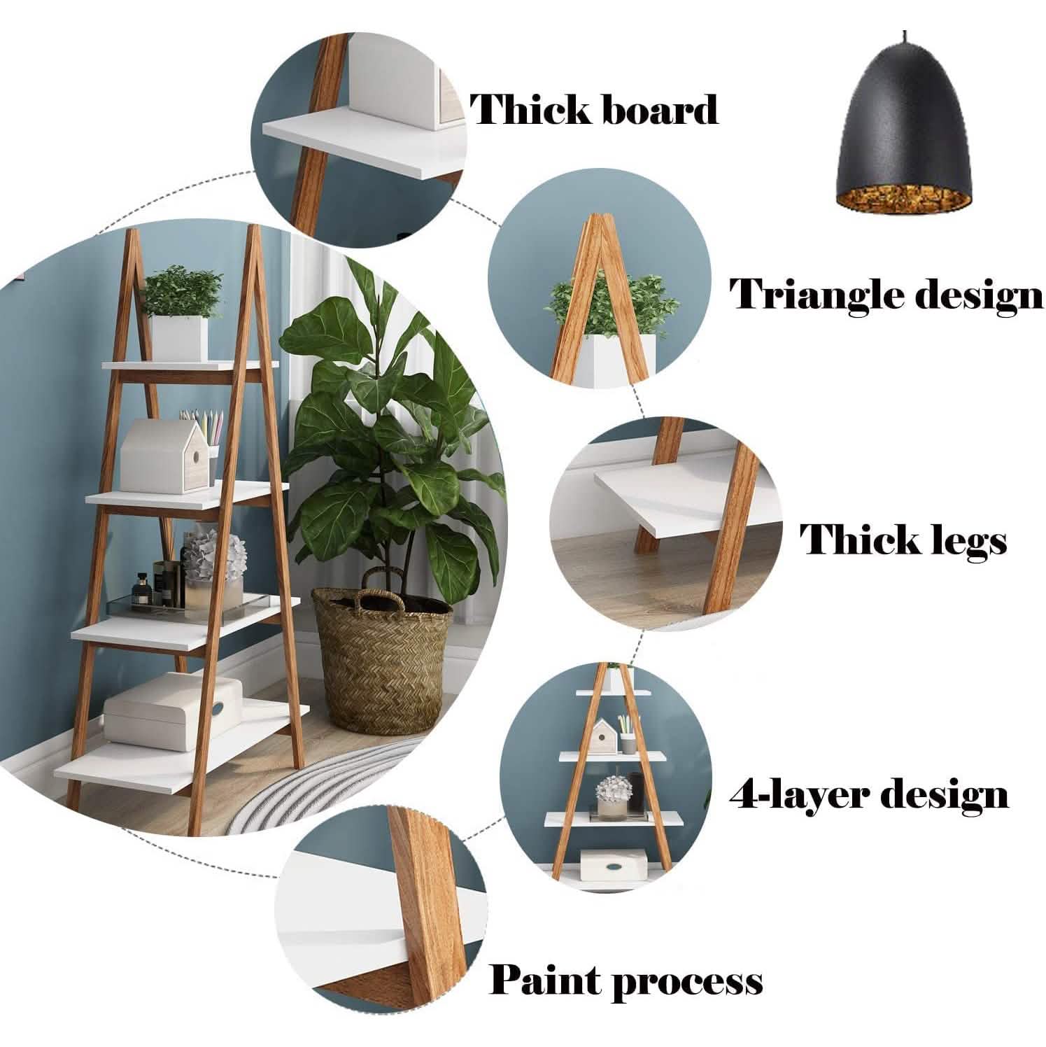 4-Tier Bookshelf Wooden Ladder Shelf Wooden Bookcase A- Shaped