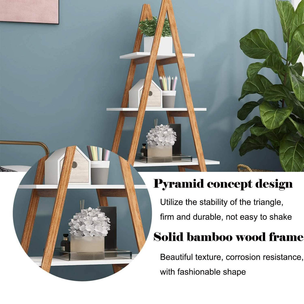 4-Tier Bookshelf Wooden Ladder Shelf Wooden Bookcase A- Shaped