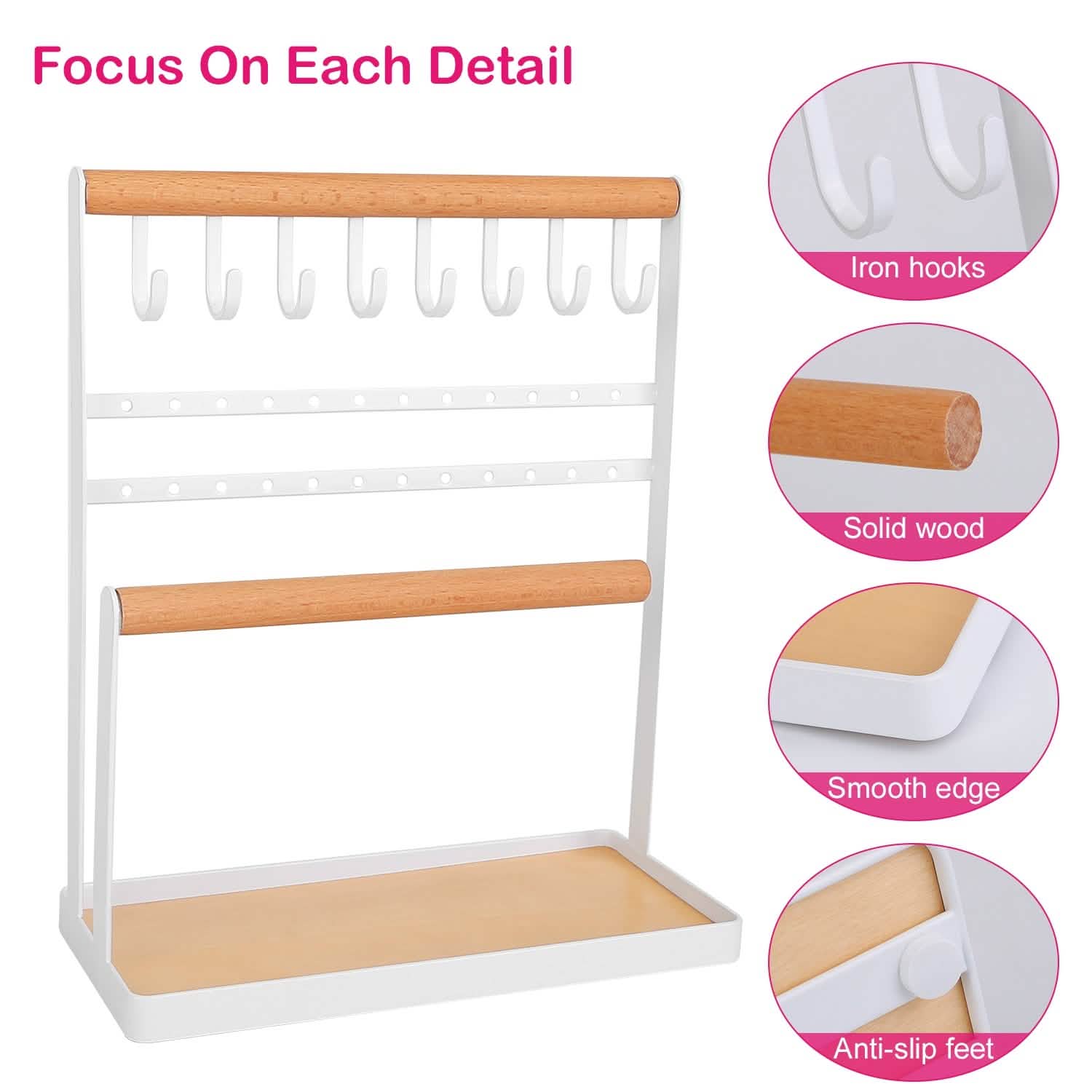 4-Tier Tabletop Wooden Jewelry Display Stand