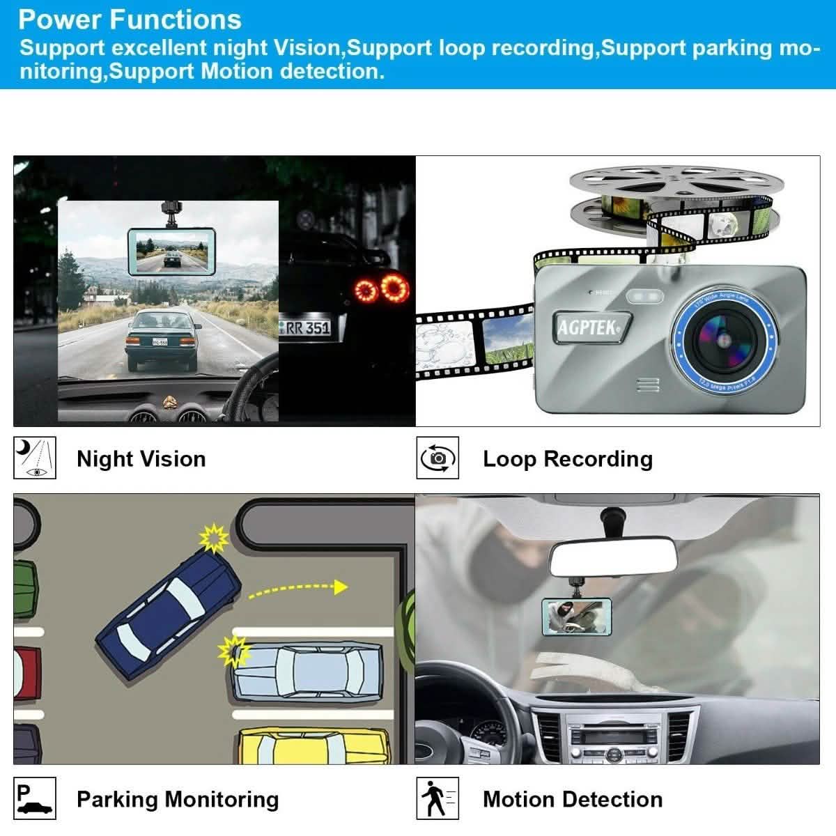 4" Vehicle 1080P Car Dashboard DVR Camera Video Recorder G-Sensor Dash Cam
