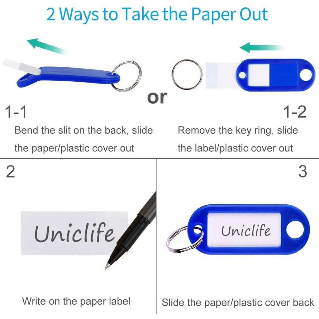 40-Pack: Uniclife Tough Plastic Key Tags with Split Ring Label Window