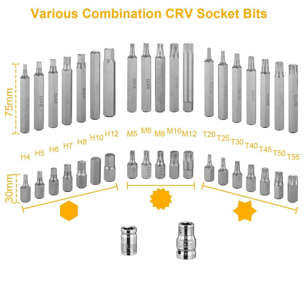 40-Pieces: Socket Bit Set Hex Torx Spine