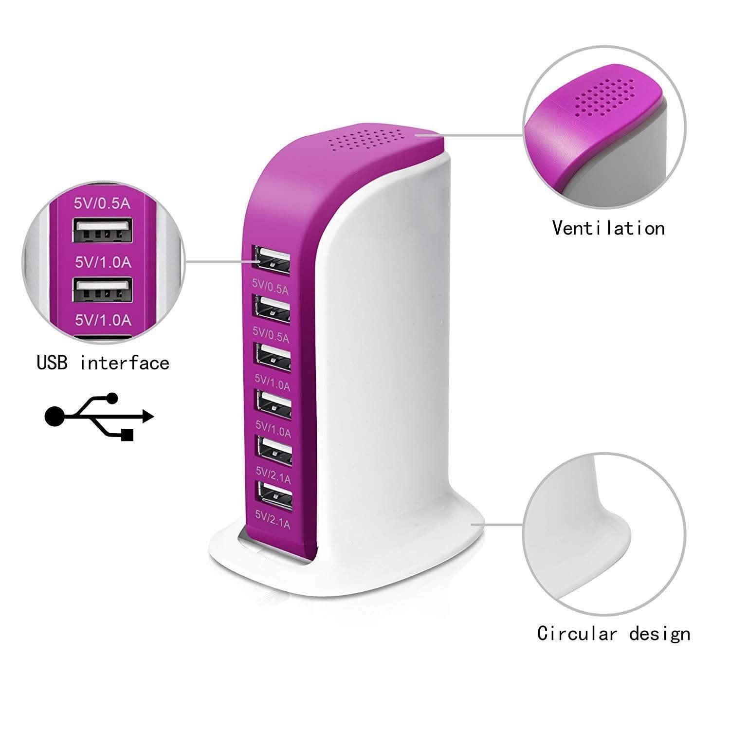 40-Watt 6-Port USB Charging Station for Smart Phones and Tablets