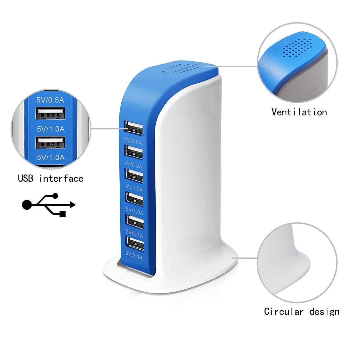 40-Watt 6-Port USB Charging Station for Smart Phones and Tablets