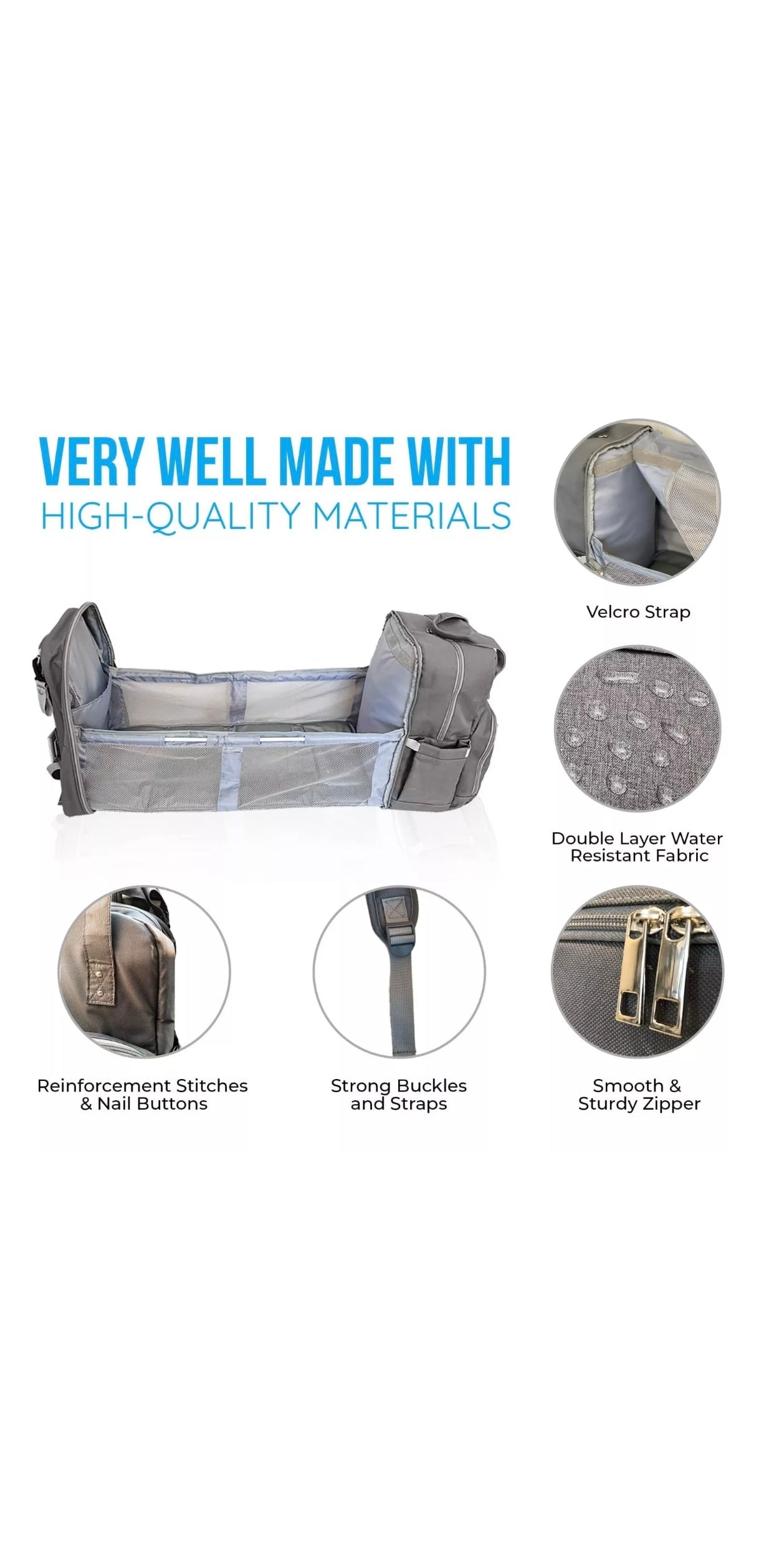 MoonBaby Backpack Diaper Bag Foldable Changing station Portable Crib Bassinet