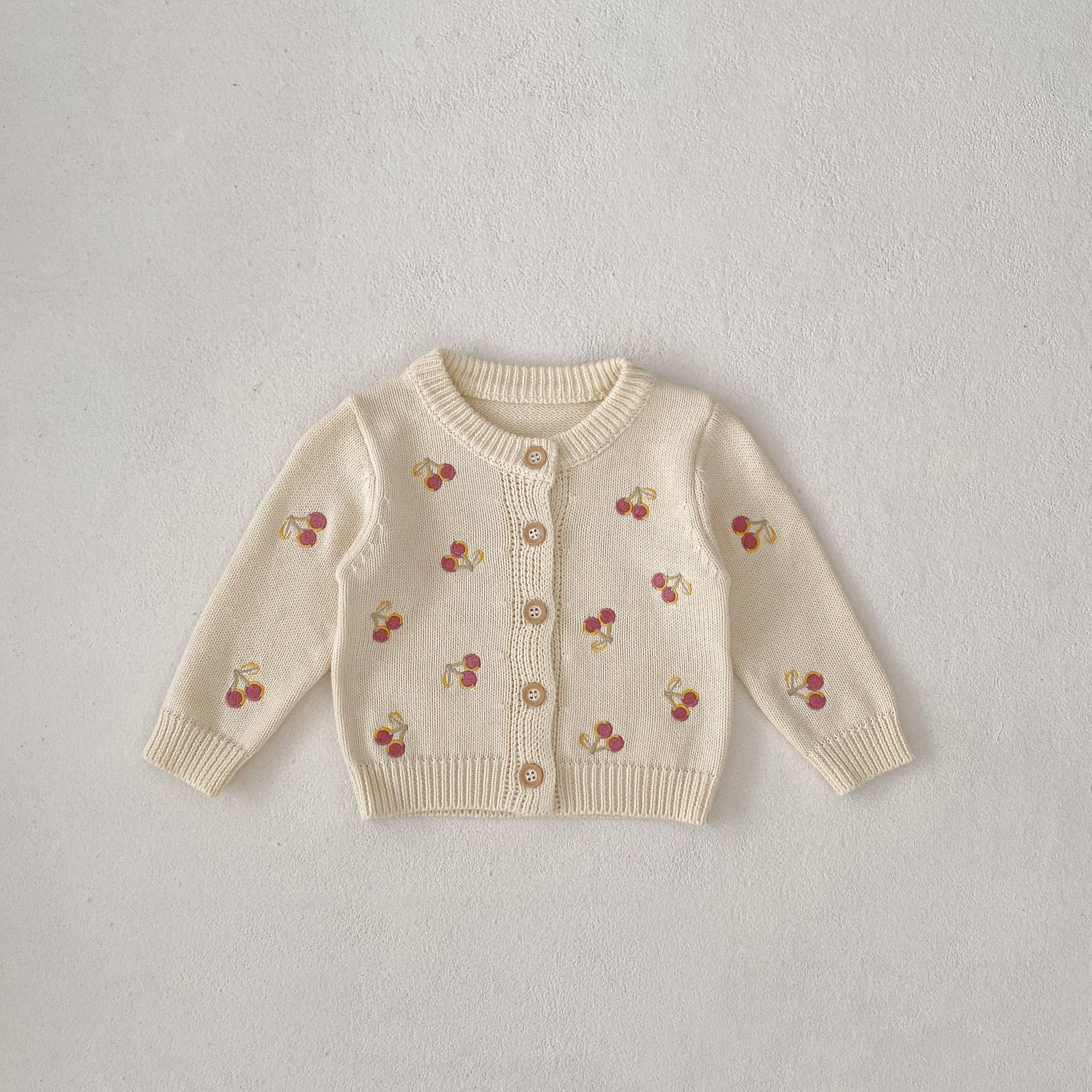 Cherry Embroidery Knitted Long-sleeved Coat Children's New Top