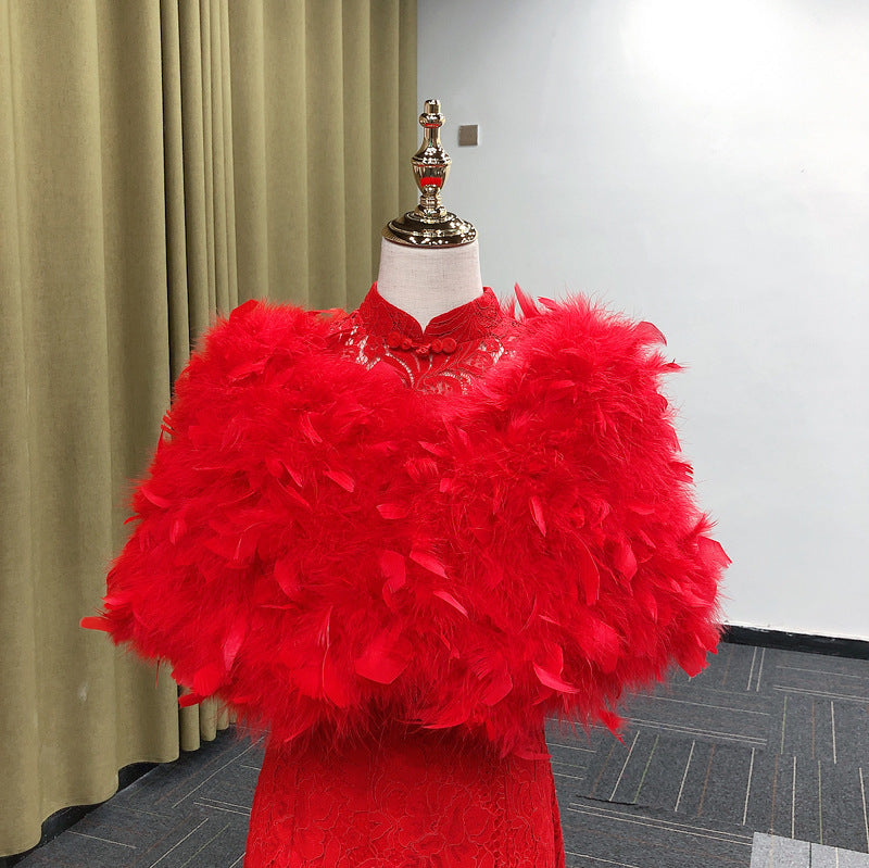 RED Women's Winter Feather Shawl