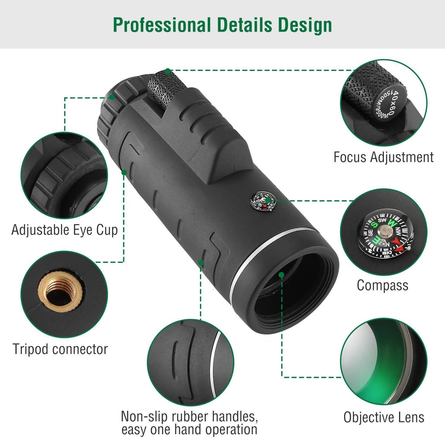 40x60 HD Optical Monocular Telescope with FMC Lens