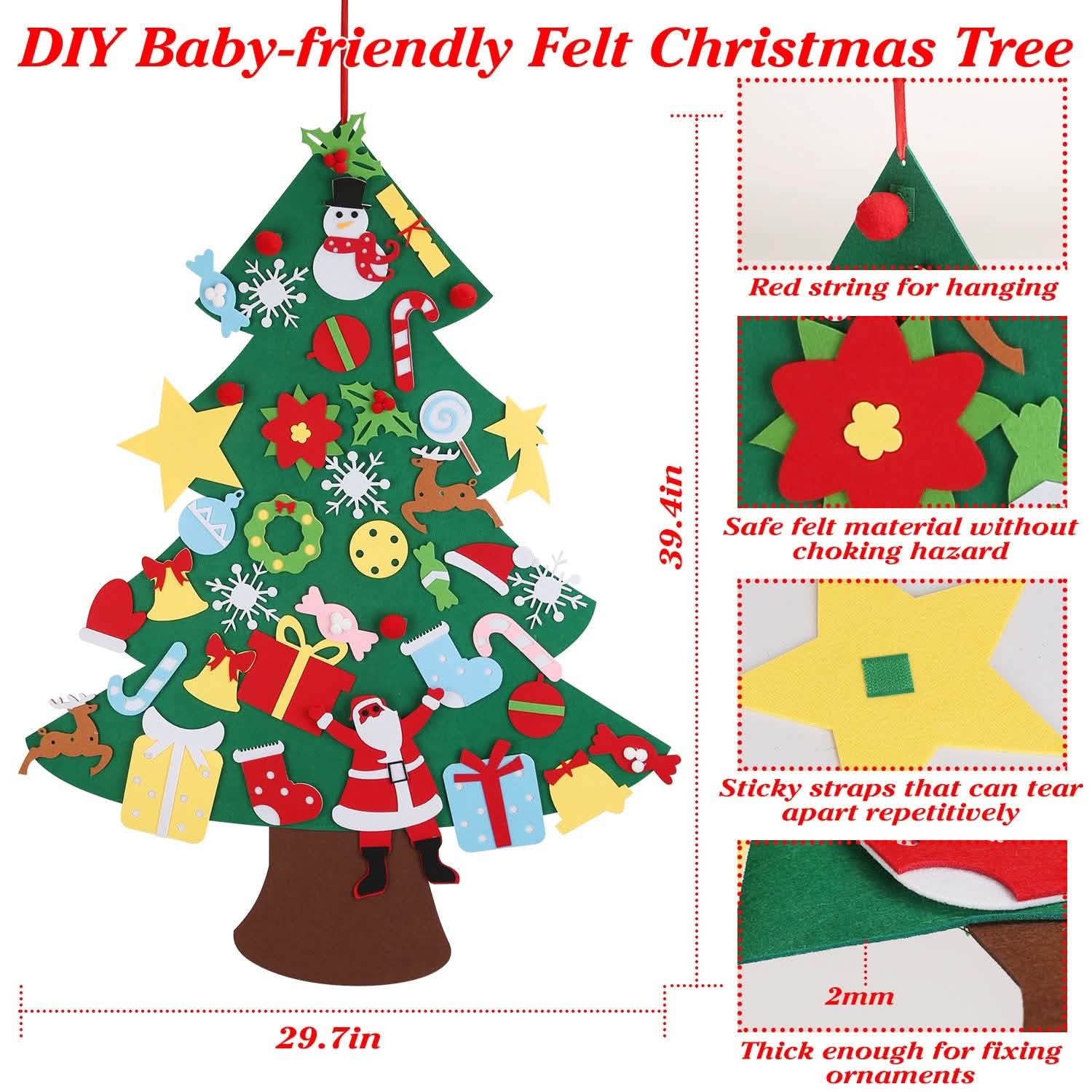 41-Piece: DIY Felt Christmas Tree Detachable Ornaments for Kids