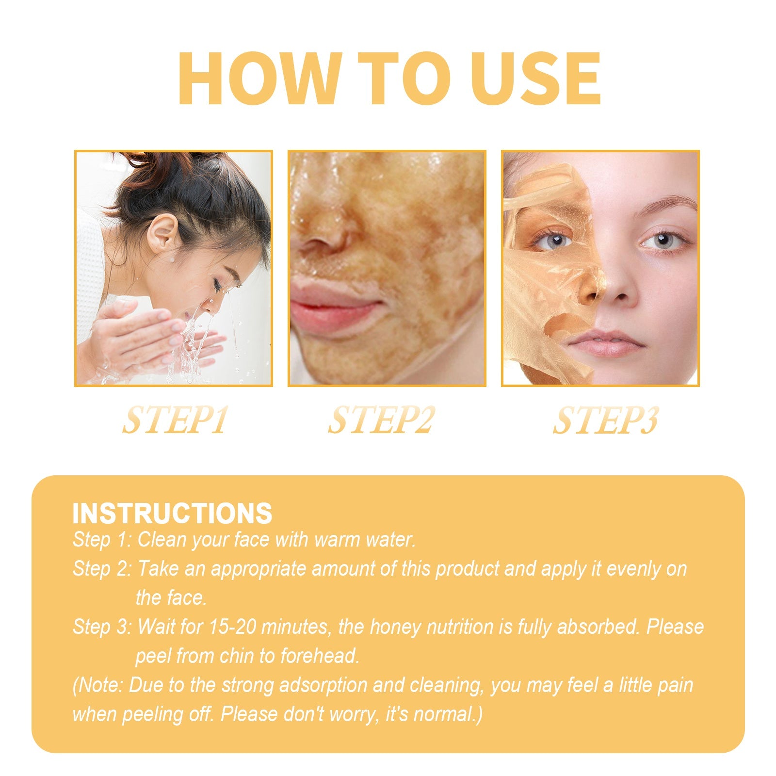 Honey Peel Mask, Tightens Pores Brightens Darkens Skin And Gently Removes Blackheads Apply Facial Mask