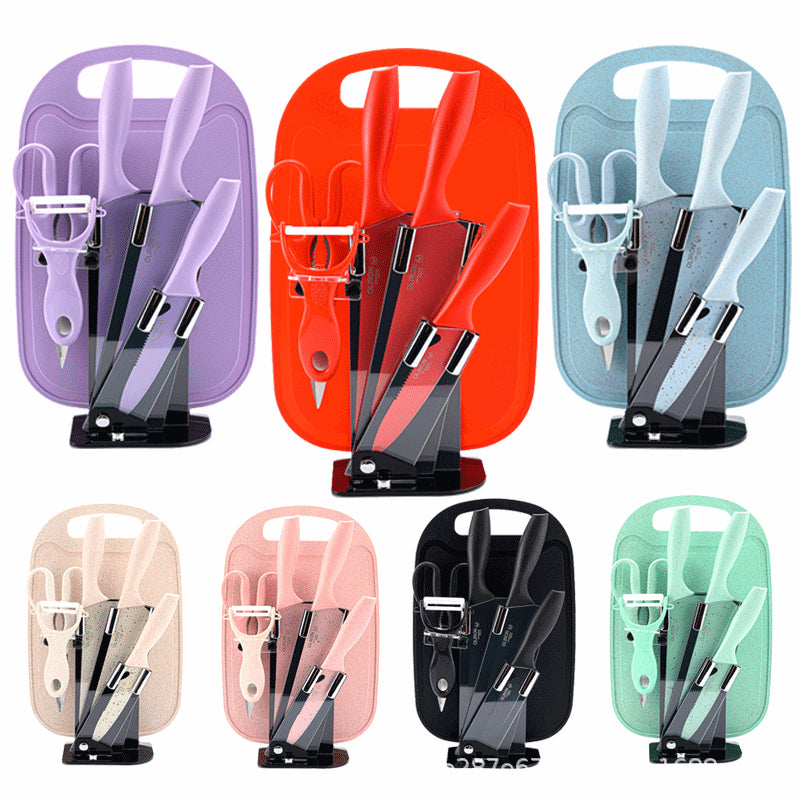Colored Fruit Knife With Cutting Board Kitchen Box Gift Knives