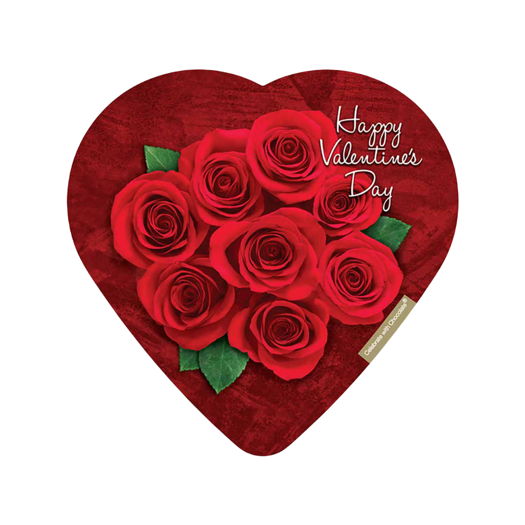 Celebrate with Chocolate Red Roses and Glitter Heart Valentine Box (3.2oz)