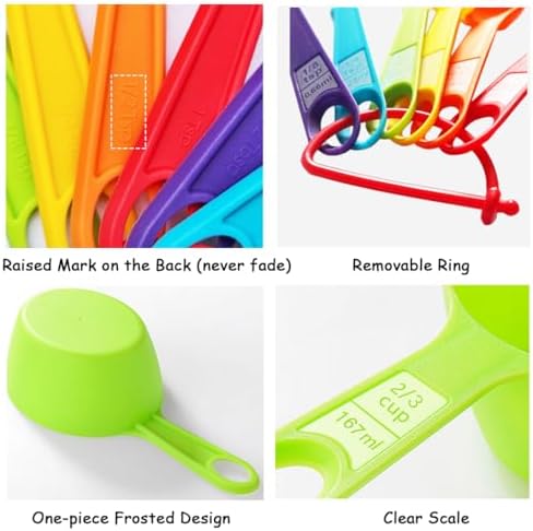 12 Piece Measuring Cups and Spoons Set, Colored Kitchen Measure Tools, Durable Nesting Cups and Spoons for Dry and Liquid, Dishwasher Safe