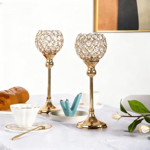 Gold Crystal Tealight Candle Holders Set for Decor
