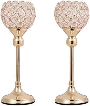Gold Crystal Tealight Candle Holders Set for Decor