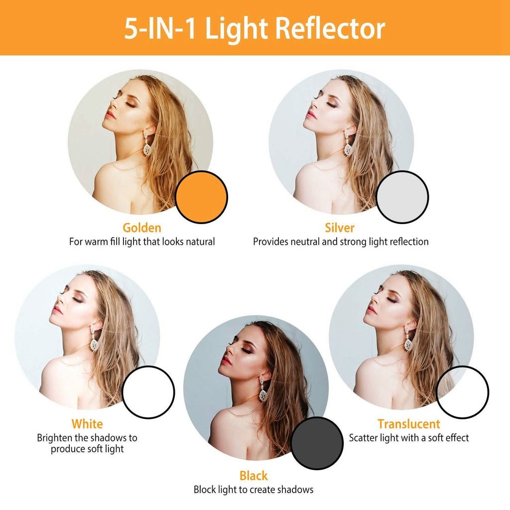 42.5" 5 In 1 Photography Round Light Collapsible Reflector
