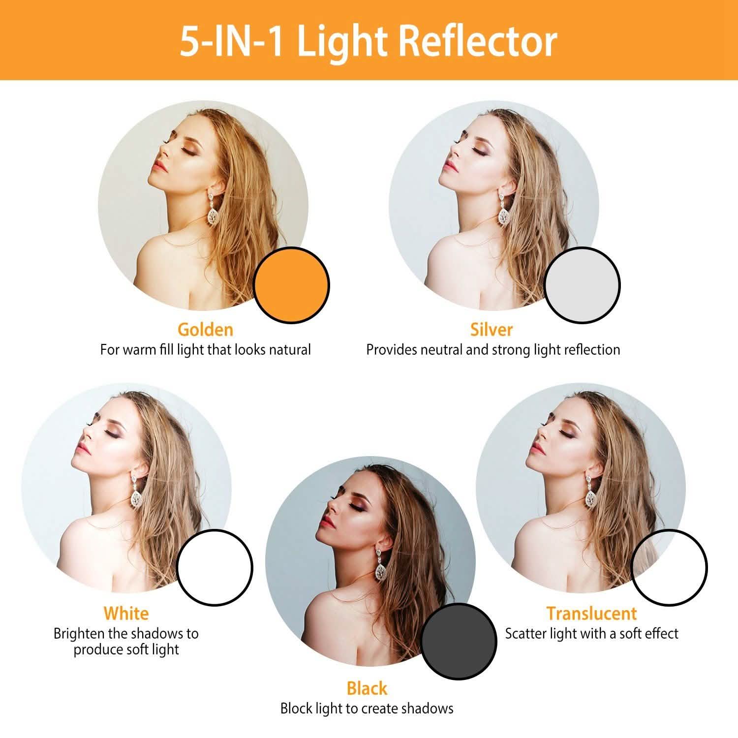 42.5" 5 In 1 Photography Round Light Collapsible Reflector