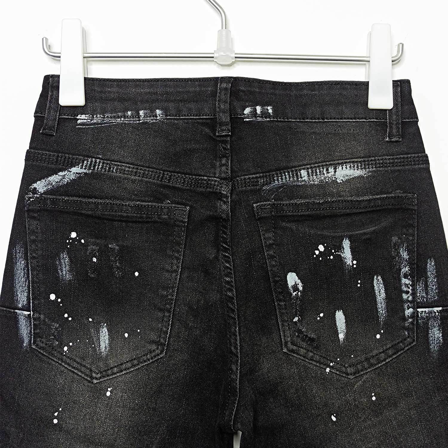 American High Street Ripped Stretch Paint Splash Straight Jeans Men