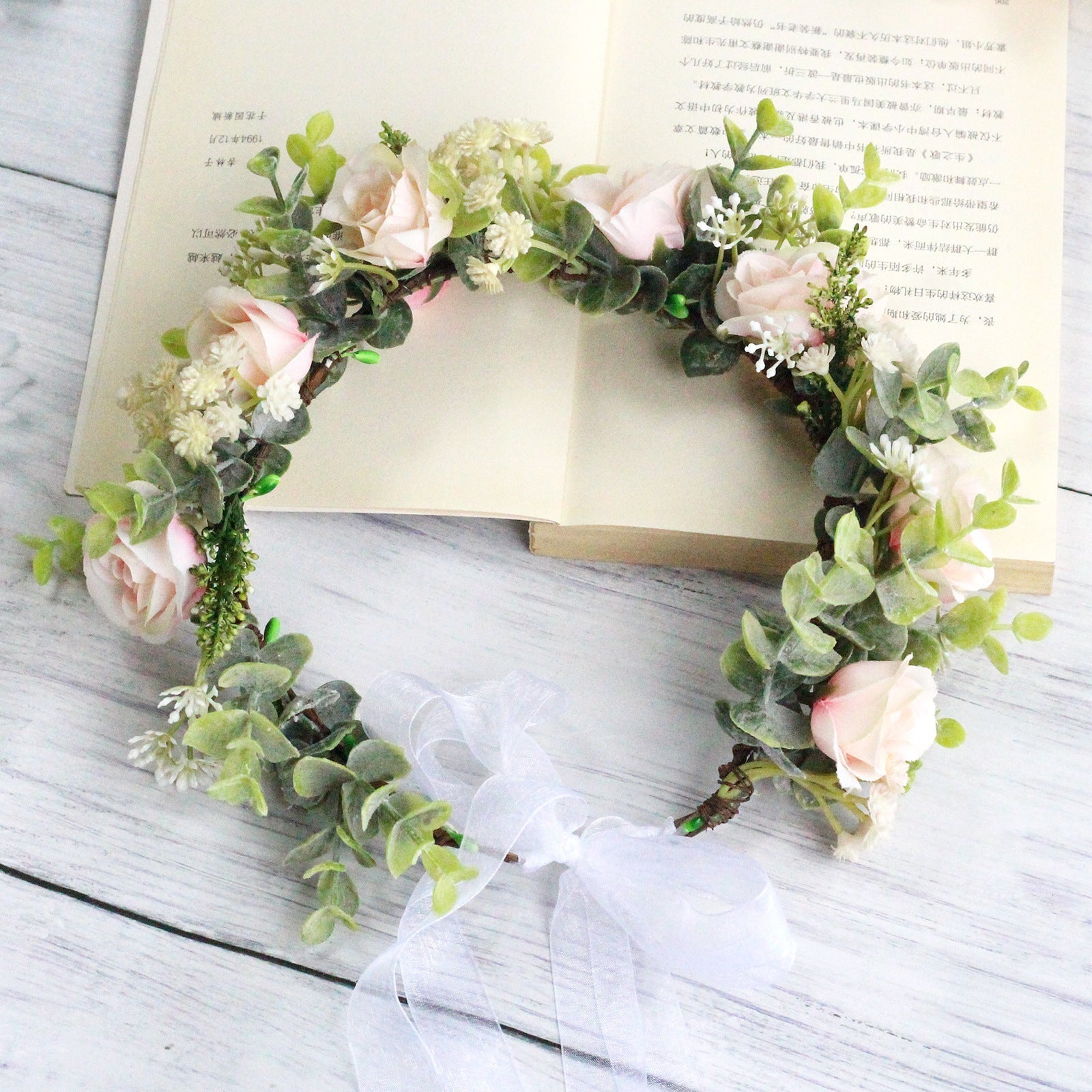 Forest style curled edge rose headband simulated starry sky flower wreath bride's wedding headpiece