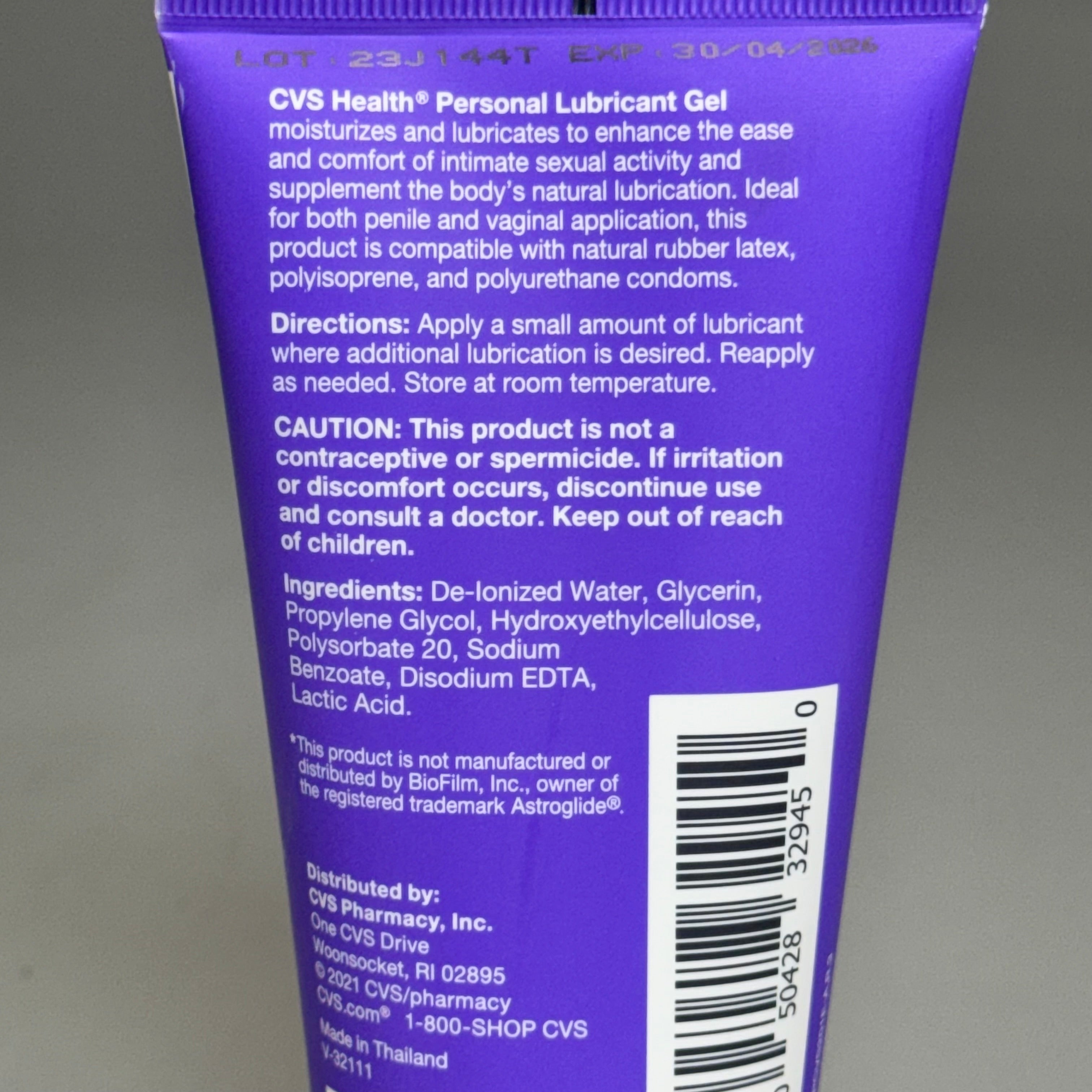CVS HEALTH (2 PACK) Personal Lubricant Water-Based Tube 4oz Each Exp 04/26