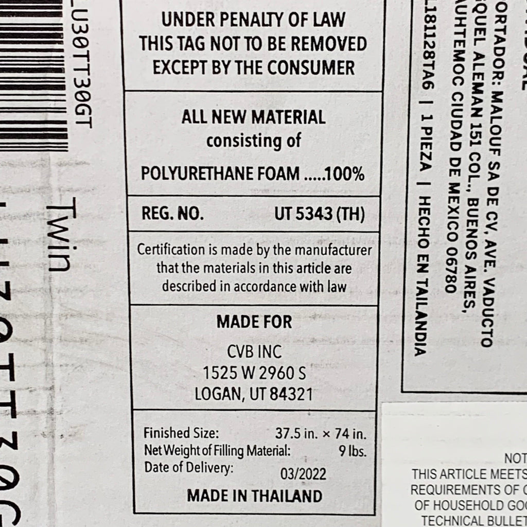 LUCID 3" Gel Memory Foam Mattress Topper Twin Blue LU30TT30GT New
