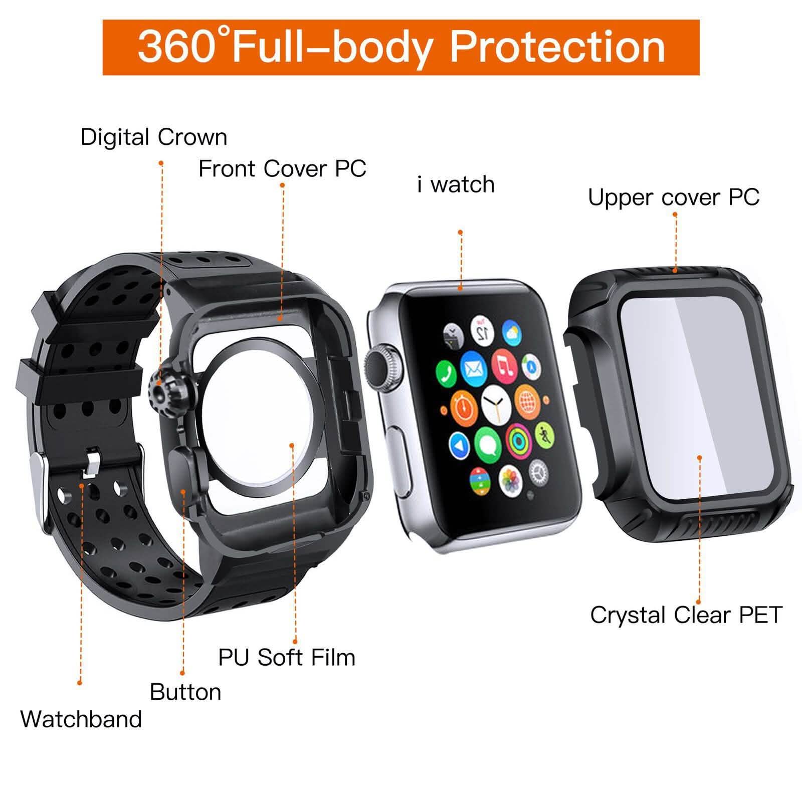 44 MM Full Cover Clear Case Screen Protector with Bands for Apple iWatch 4 and 5