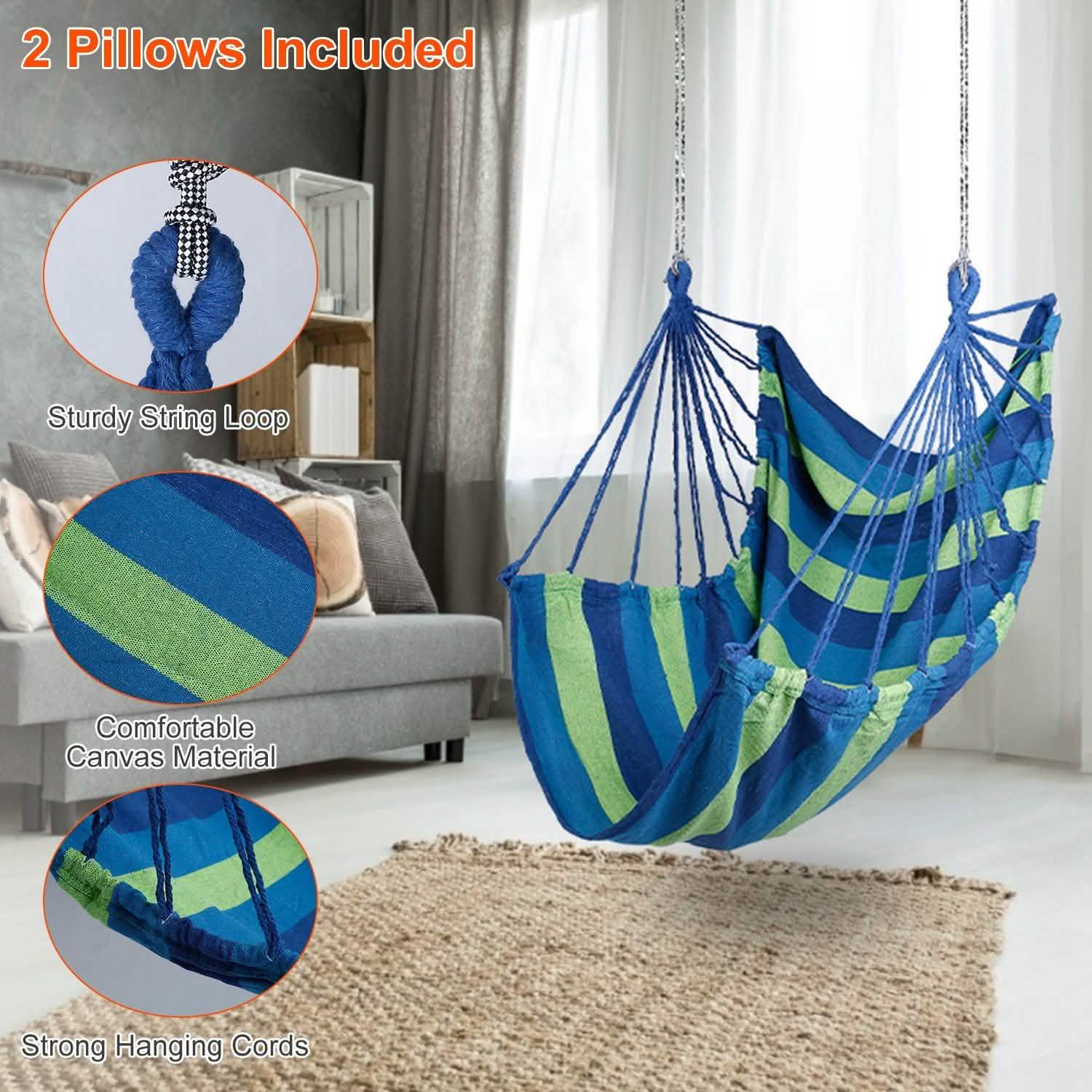 440lbs Hanging Hammock with 2 Pillows