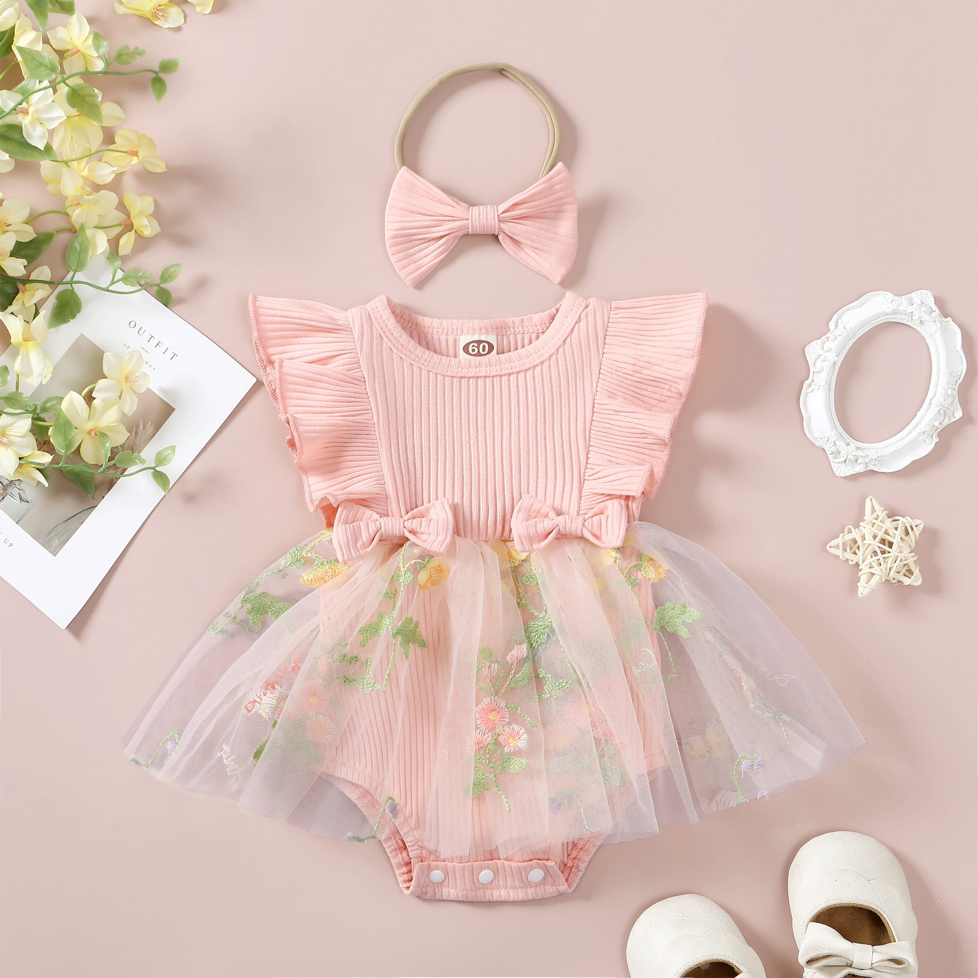 Flower Embroidered Mesh Princess Dress Headdress