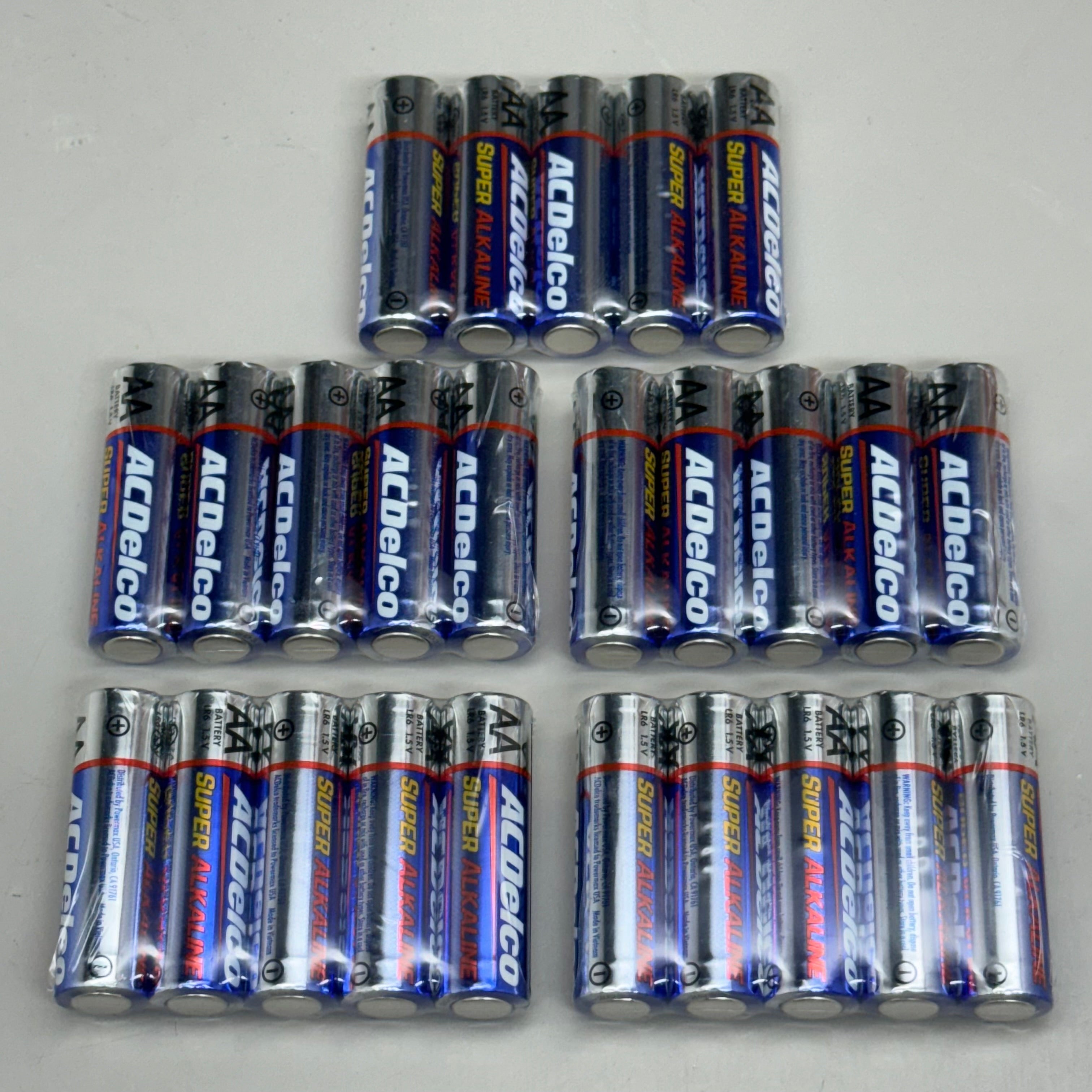 ACDELCO (5 PACK, 5 BATTERIES EACH) Alkaline Batteries AA 2”Lx1/2”W Gray/Blue