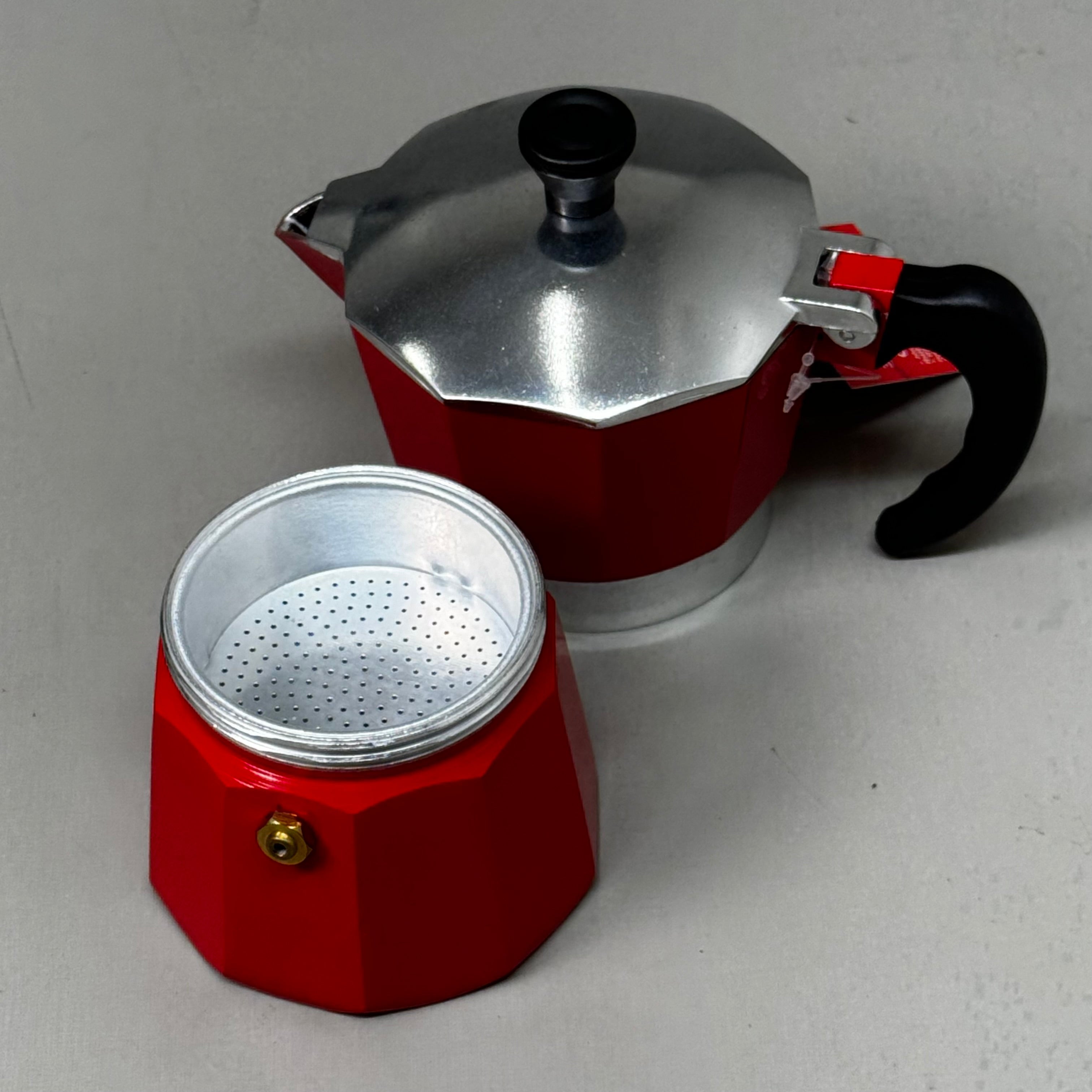 COOK PREP EAT Aluminum Espresso Coffee Stay Cool Handle 3-Cup Capacity Red 33122