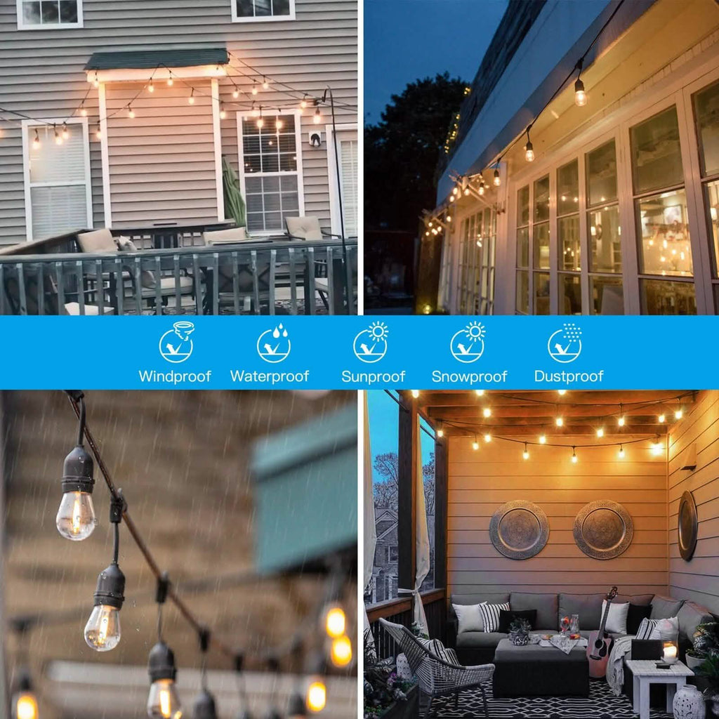 48 Ft. LED String Lights Outdoor Commercial Grade Waterproof Bulbs