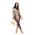 Women's Long Sleeve Spliced Jumpsuit Print Sheer Mesh Slimming Jumpsuit
