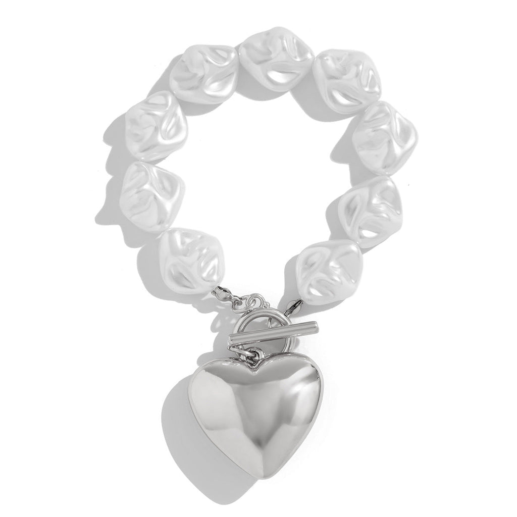 Fashionable heart-shaped hollow pendant collarbone chain simple flat bead pearl necklace set