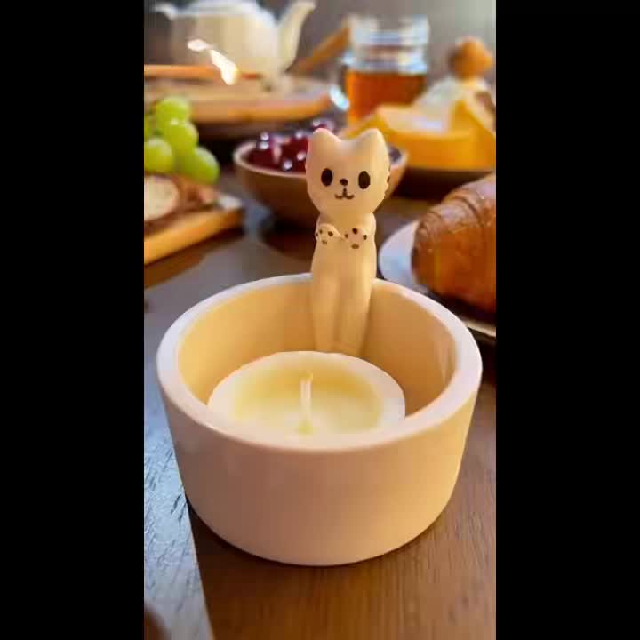 1pc WhimsyCat Ceramic Kitten Candle Holder - Encaustic Finish Tabletop Animal Theme Decor for Christmas, Halloween, Easter, Thanksgiving, Valentine'S Day