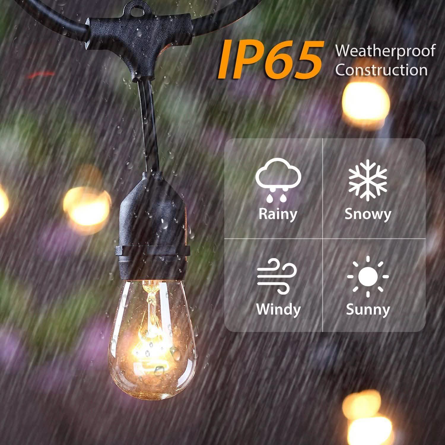 48ft Outdoor String Light Waterproof Patio String Lights Bulbs