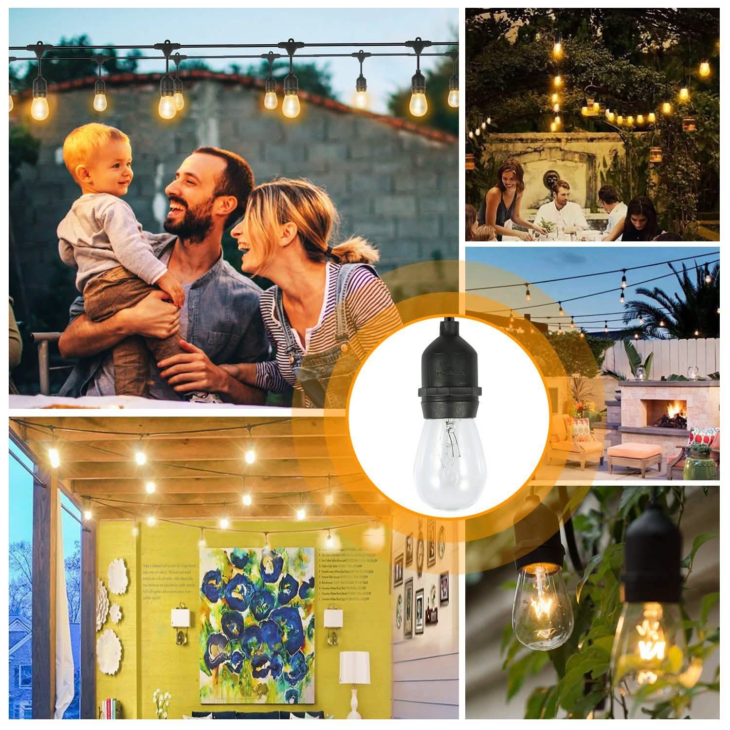 48ft Outdoor String Light Waterproof Patio String Lights Bulbs
