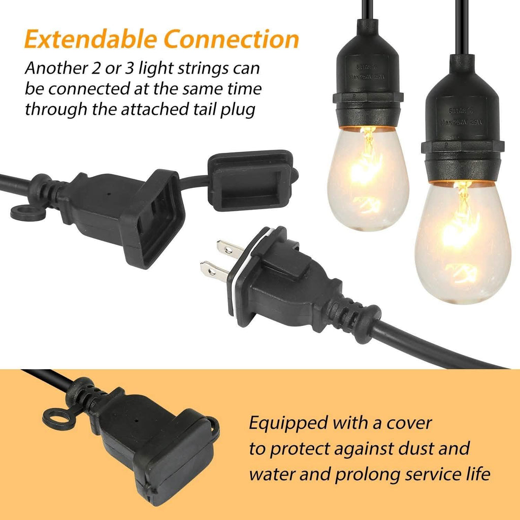 48ft Outdoor String Light Waterproof Patio String Lights Bulbs