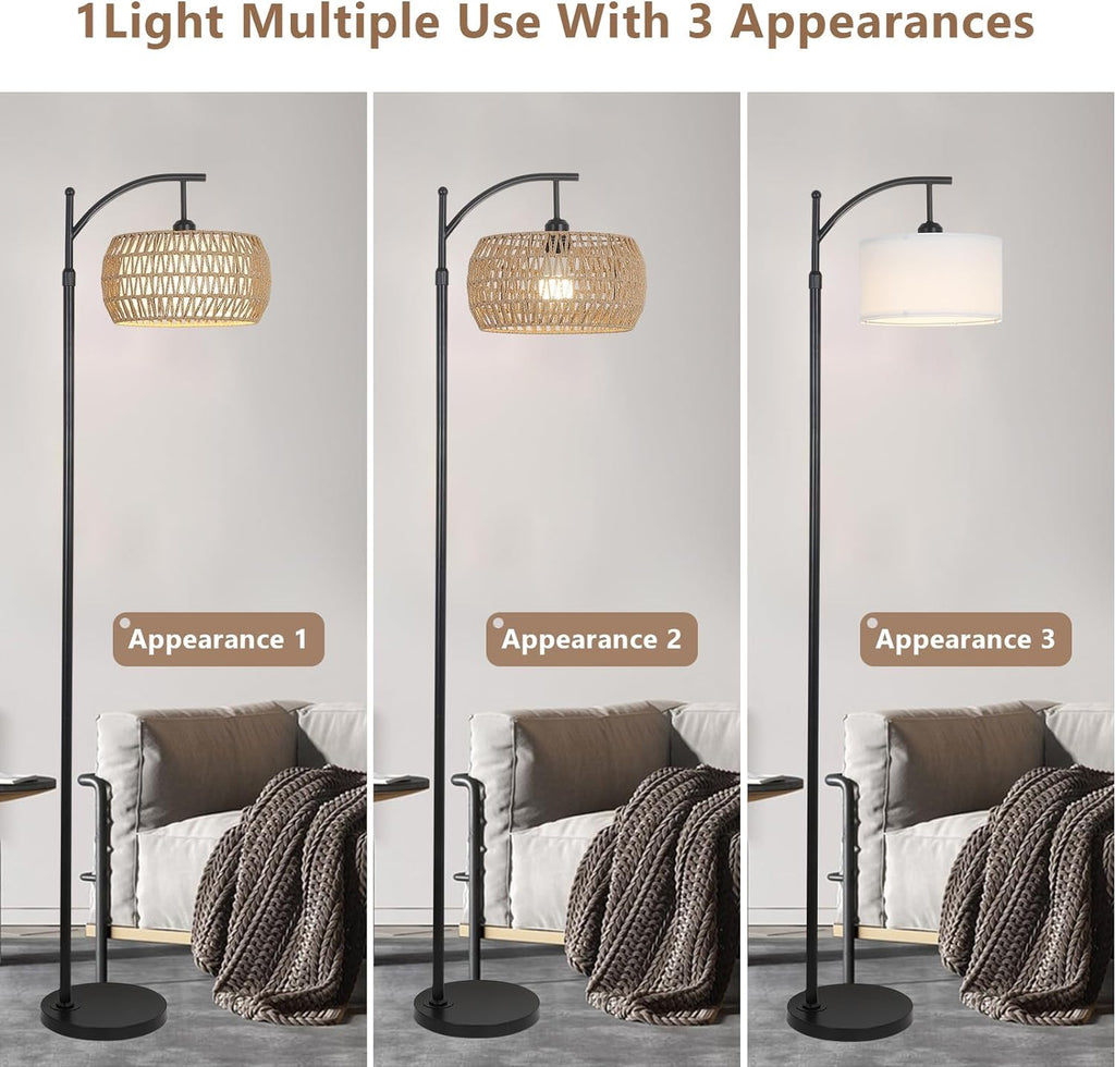 Arc Floor Lamp with Remote Control, Dimmable LED Floor Lamp with 3 Color Temperature Boho Farmhouse Tall Pole Lamp